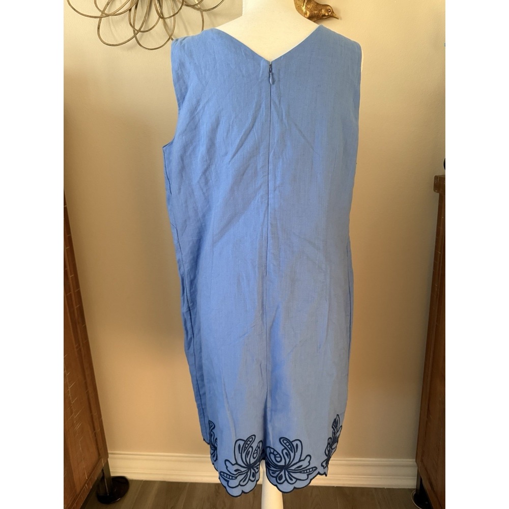 Talbots 16P Blue Linen Blend Embroidered Shift Dress Sleeveless Petite - Picture 3 of 7